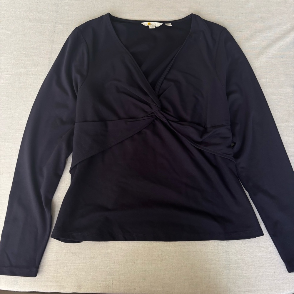 Boden Twist Front Ponte Knit Top, Navy Blue, Long Sleeve, 16/18 | Classic Chic